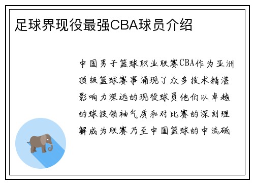 足球界现役最强CBA球员介绍